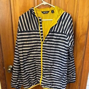 Lands' End Black and White Striped Jacket with Yellow Trim